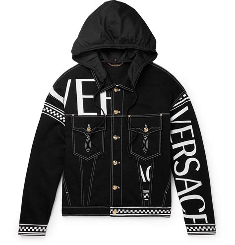 versace leather hooded jacket|versace black denim jacket.